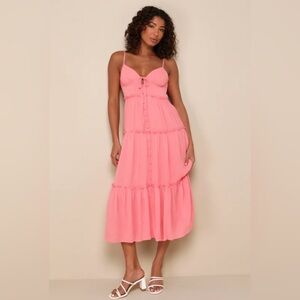 Coral Pink Ruffled Button-Front Midi Dress